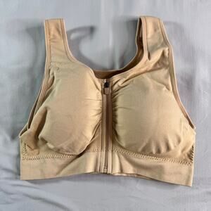 Genie Zip Bra Womens XL Nude Front Zip Wireless Comfort Sports Bra